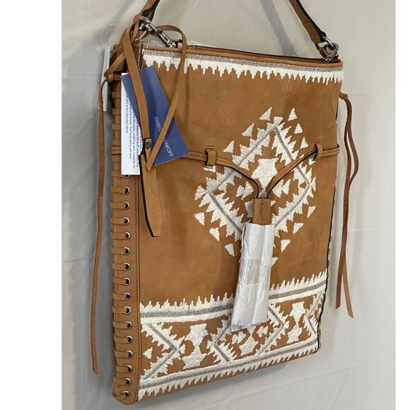 Rebecca Minkoff Boho Drawstring Leather Crossbody Bag Brown Aztec Slim - Picture 10 of 13